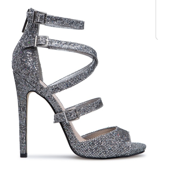 Silver Iridescent Strappy Sandals Heels Size 9 New - Picture 2 of 8